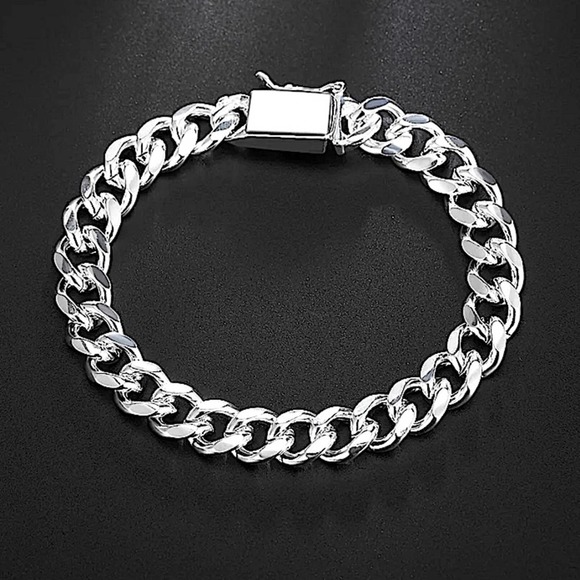 Cuban Chain Link Sterling Silver Unisex Bracelet - Picture 4 of 6